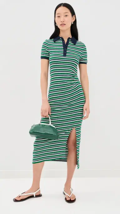 Simkhai Shelby Knit Polo Midi Dress Kelly Green Stripe | Thumbnail 5