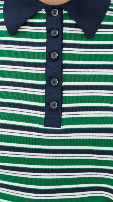 Simkhai Shelby Knit Polo Midi Dress Kelly Green Stripe | Thumbnail 6