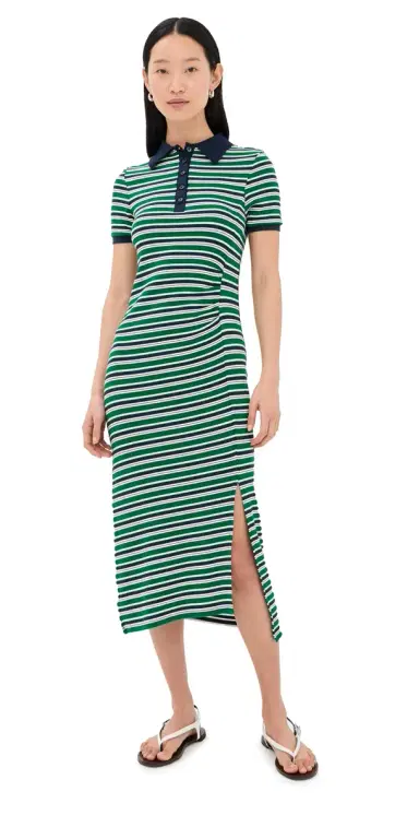 Simkhai Shelby Knit Polo Midi Dress Kelly Green Stripe | Thumbnail 1
