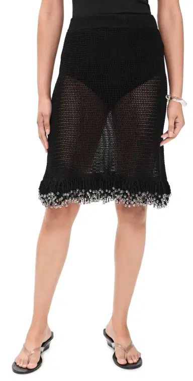 Paris Georgia Fringe Knit Skirt Black | Thumbnail 1