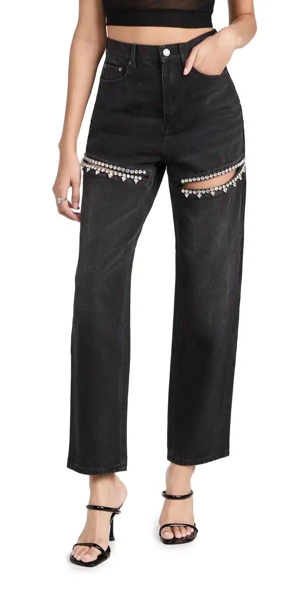 Crystal Slit Jeans Black