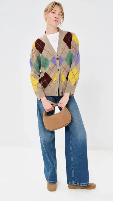 Daughter & Argyle Grandad ambswool Cardigan Dark Natural With Yellow | Thumbnail 5