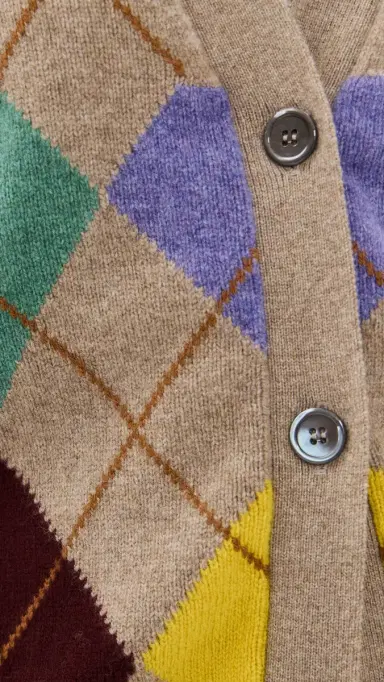 Daughter & Argyle Grandad ambswool Cardigan Dark Natural With Yellow | Thumbnail 6