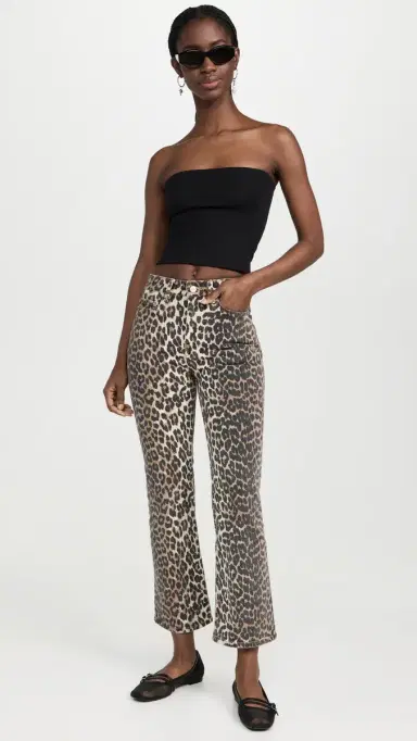 Ganni Print Denim Betzy Cropped Jeans Leopard | Thumbnail 5