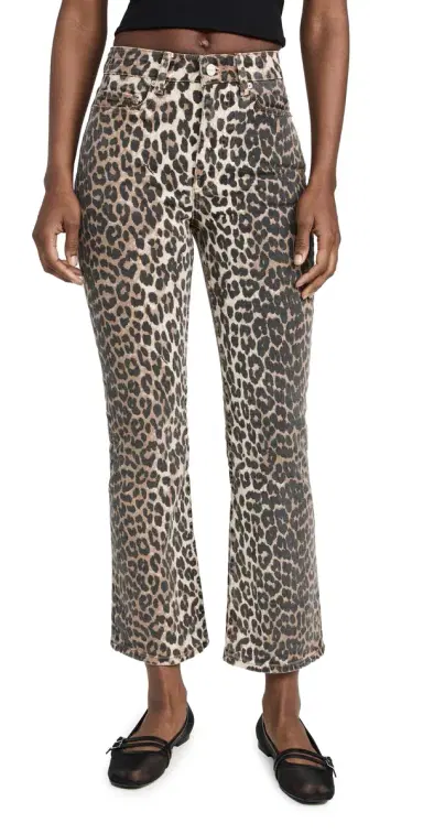 Ganni Print Denim Betzy Cropped Jeans Leopard | Thumbnail 1