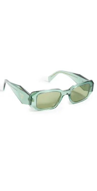 Prada Symbole Rectangular Sunglasses Transparent Sage One Size | Thumbnail 1 Prada Symbole Rectangular Sunglasses Transparent Sage One Size | Thumbnail 1