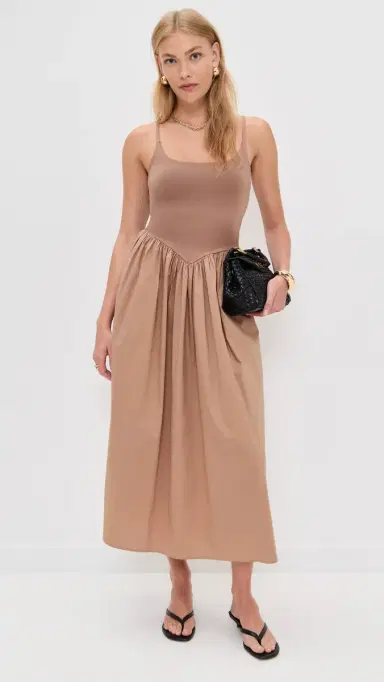 LE BOP Alix Mixed Fabric Tank Dress Latte XXL | Thumbnail 2 LE BOP Alix Mixed Fabric Tank Dress Latte XXL | Thumbnail 2