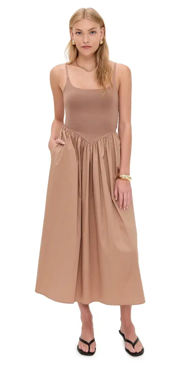 LE BOP Alix Mixed Fabric Tank Dress Latte