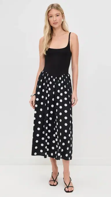 LE BOP Alix Mixed Fabric Tank Dress Black/Polka Dot | Thumbnail 2 LE BOP Alix Mixed Fabric Tank Dress Black/Polka Dot | Thumbnail 2