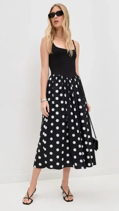 LE BOP Alix Mixed Fabric Tank Dress Black/Polka Dot | Thumbnail 5 LE BOP Alix Mixed Fabric Tank Dress Black/Polka Dot | Thumbnail 5