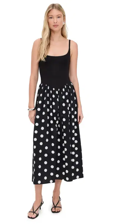 LE BOP Alix Mixed Fabric Tank Dress Black/Polka Dot | Thumbnail 1 LE BOP Alix Mixed Fabric Tank Dress Black/Polka Dot | Thumbnail 1