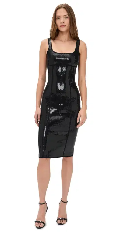 Fleur du Mal Sequin Knit Corset Midi Dress Black | Thumbnail 1 Fleur du Mal Sequin Knit Corset Midi Dress Black | Thumbnail 1