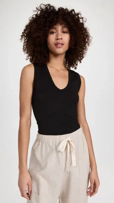 Enza Costa upima Cotton Essential Sleeveless Tank Black | Thumbnail 2