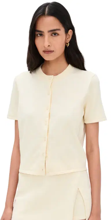 LE BOP Short Sleeve Cardigan Butter Yellow | Thumbnail 1 LE BOP Short Sleeve Cardigan Butter Yellow | Thumbnail 1