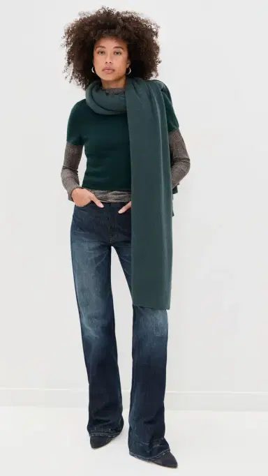 White + Warren Cashmere Travel Wrap Juniper Green One Size | Thumbnail 3