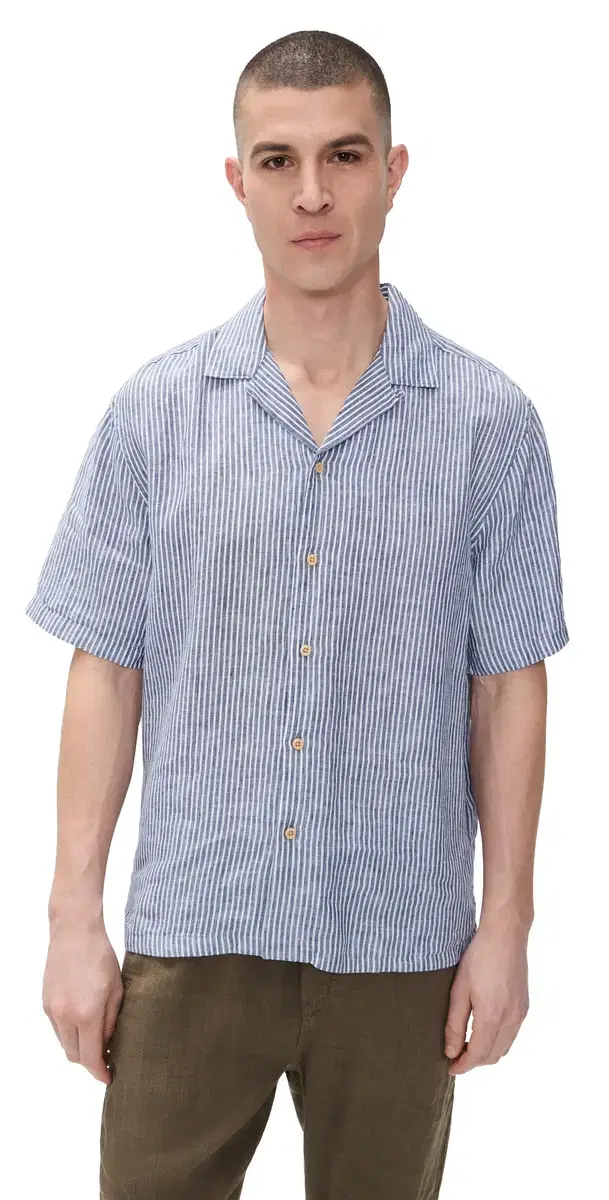 Short Sleeve Laguna Linen Camp Shirt Cloud Waters tripe