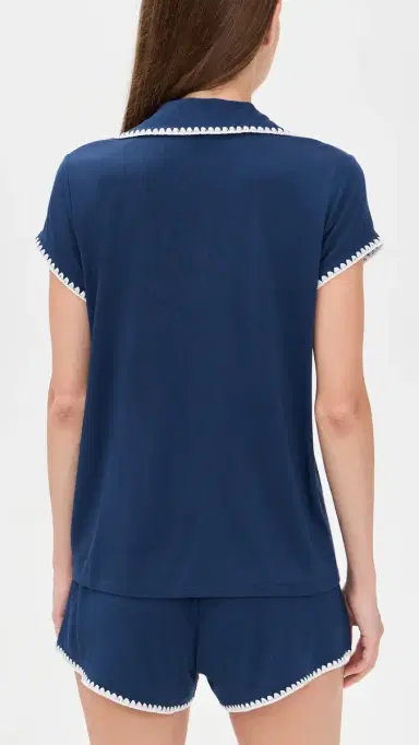 Eberjey The Frida Whip Stitch Short Pajama Set Navy/Ivory S | Thumbnail 3