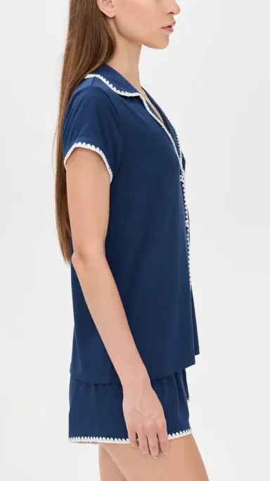 Eberjey The Frida Whip Stitch Short Pajama Set Navy/Ivory S | Thumbnail 4