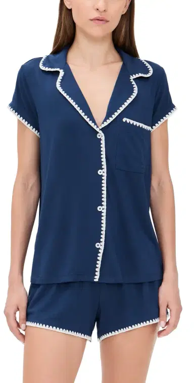 Eberjey The Frida Whip Stitch Short Pajama Set Navy/Ivory S | Thumbnail 1