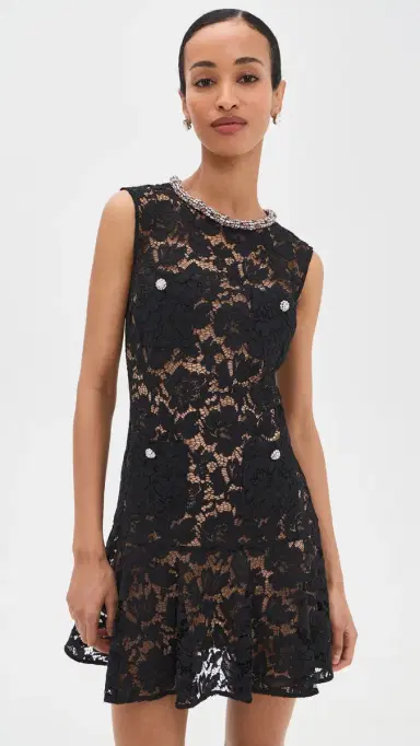 Self-Portrait Black Lace Crystal Mini Dress Black | Thumbnail 2