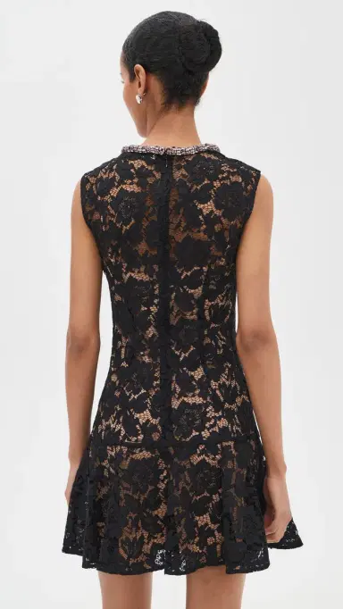 Self-Portrait Black Lace Crystal Mini Dress Black | Thumbnail 3