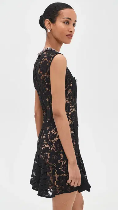 Self-Portrait Black Lace Crystal Mini Dress Black | Thumbnail 4