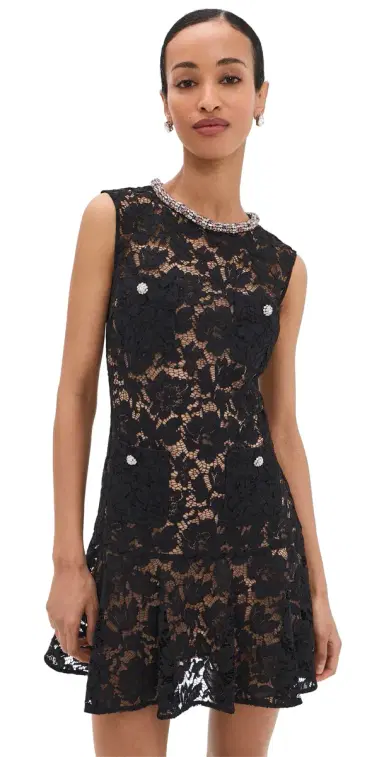 Self-Portrait Black Lace Crystal Mini Dress Black | Thumbnail 1