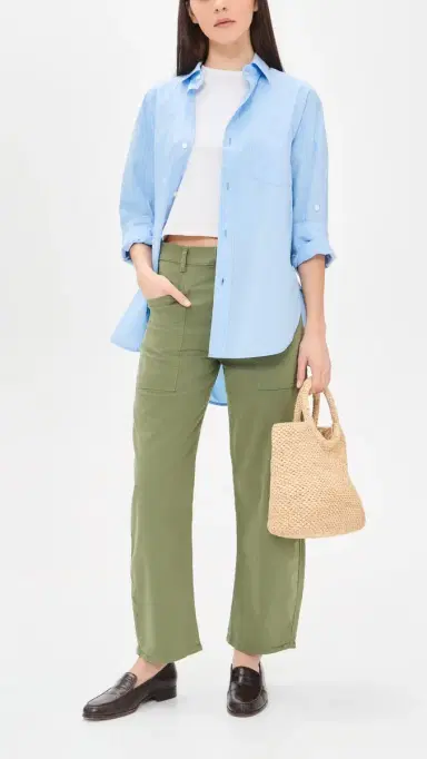 Frank & Eileen Twill Barrel Trousers Olive | Thumbnail 5
