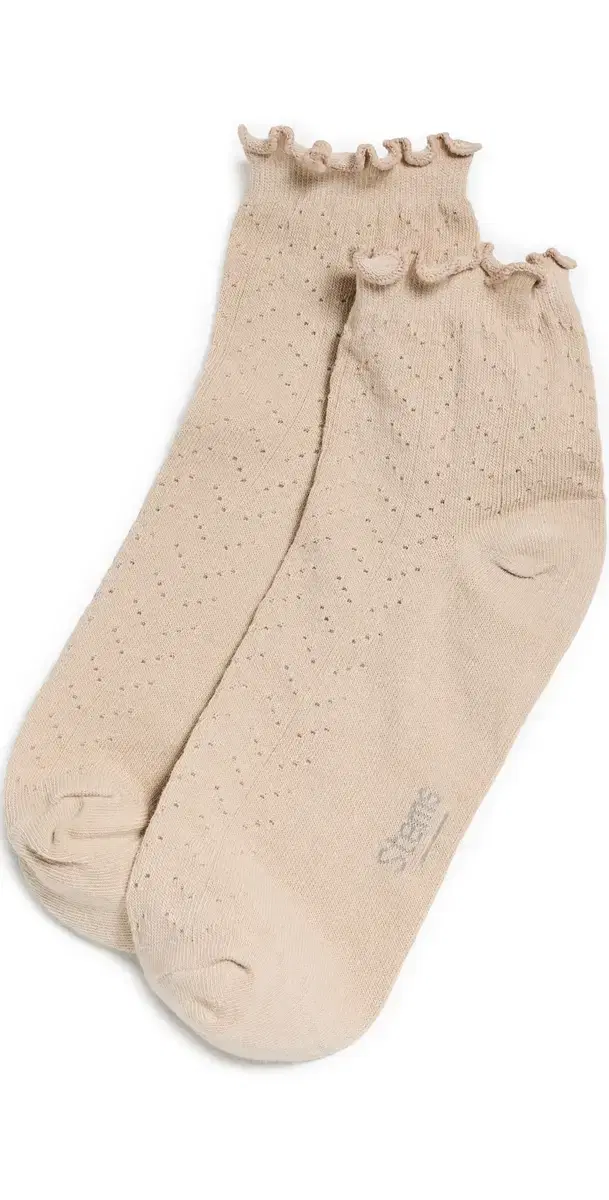 Stems Pointelle Ankle Socks Beige One Size