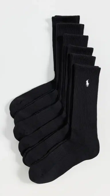 Polo Ralph Lauren Performance Crew Socks 6 Pack Black 10-13 | Thumbnail 2