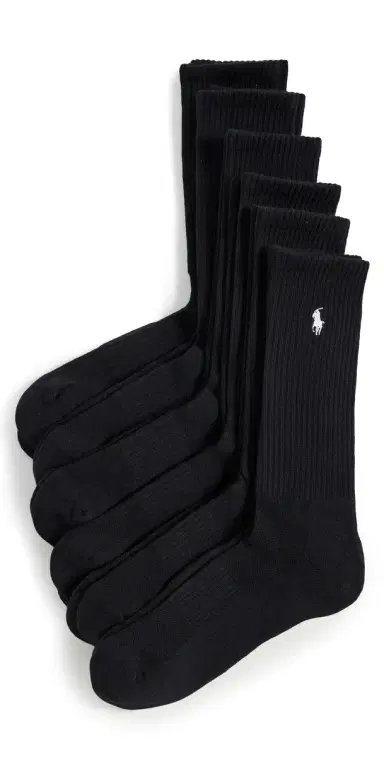 Polo Ralph Lauren Performance Crew Socks 6 Pack Black 10-13 | Thumbnail 1