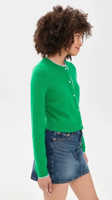 ALICE + OLIVIA Dollie Two Tone Cardigan Green Apple/Carolina Blue | Thumbnail 4 ALICE + OLIVIA Dollie Two Tone Cardigan Green Apple/Carolina Blue | Thumbnail 4