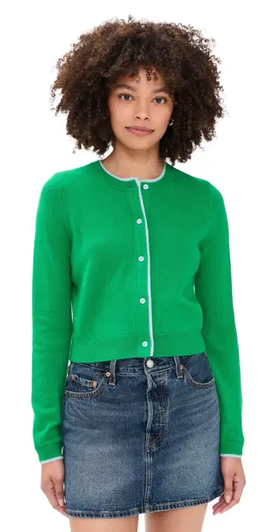 ALICE + OLIVIA Dollie Two Tone Cardigan Green Apple/Carolina Blue | Thumbnail 1 ALICE + OLIVIA Dollie Two Tone Cardigan Green Apple/Carolina Blue | Thumbnail 1