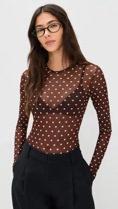 LE BOP Hannah Thong Bodysuit Chocolate Polka Dot S | Thumbnail 2