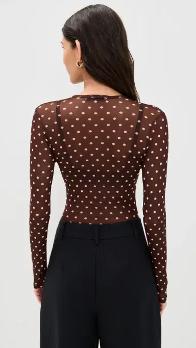 LE BOP Hannah Thong Bodysuit Chocolate Polka Dot S | Thumbnail 3