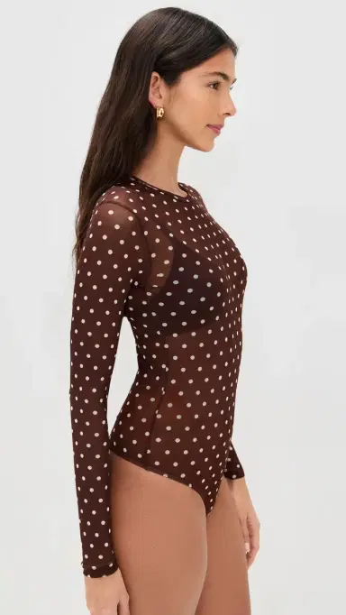 LE BOP Hannah Thong Bodysuit Chocolate Polka Dot S | Thumbnail 4