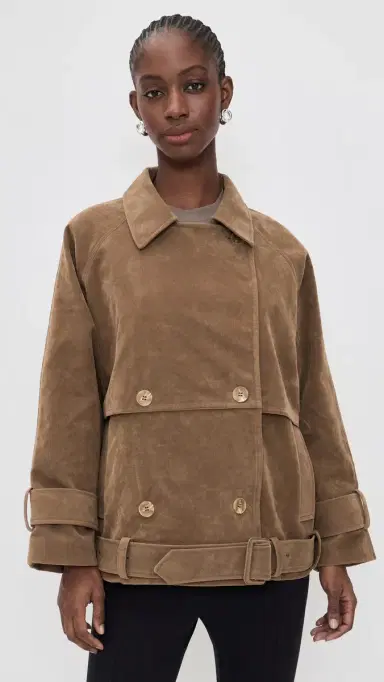Apparis Gaia Sans Faux Suede Short Trench Coat addle Brown | Thumbnail 3
