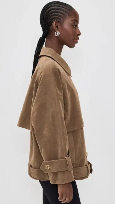 Apparis Gaia Sans Faux Suede Short Trench Coat addle Brown | Thumbnail 5