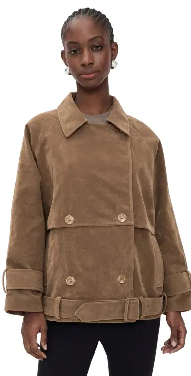 Apparis Gaia Sans Faux Suede Short Trench Coat addle Brown | Thumbnail 1