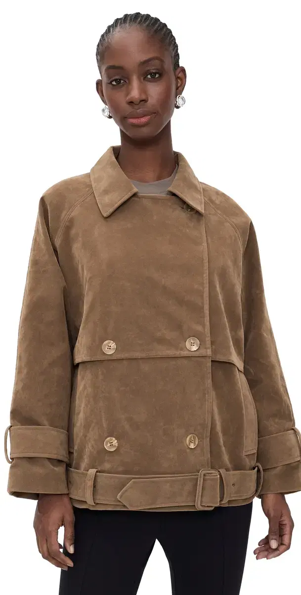 Gaia ans Faux uede hort Trench Coat addle Brown