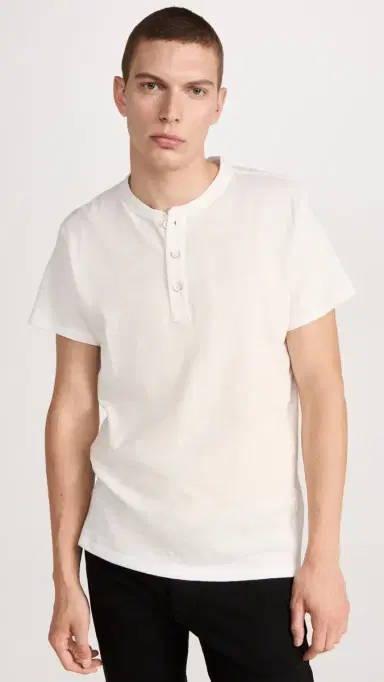 rag & bone Classic Short Sleeve Henley White M | Thumbnail 2