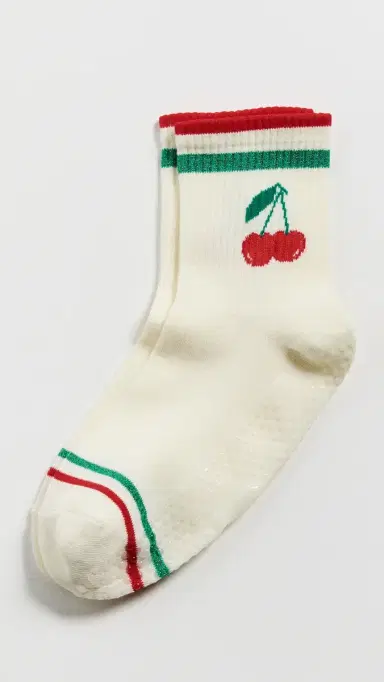 Stems Cherry Grip Striped Crew Socks Ivory One Size | Thumbnail 2 Stems Cherry Grip Striped Crew Socks Ivory One Size | Thumbnail 2