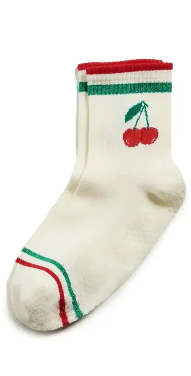 Stems Cherry Grip Striped Crew Socks Ivory One Size | Thumbnail 1 Stems Cherry Grip Striped Crew Socks Ivory One Size | Thumbnail 1