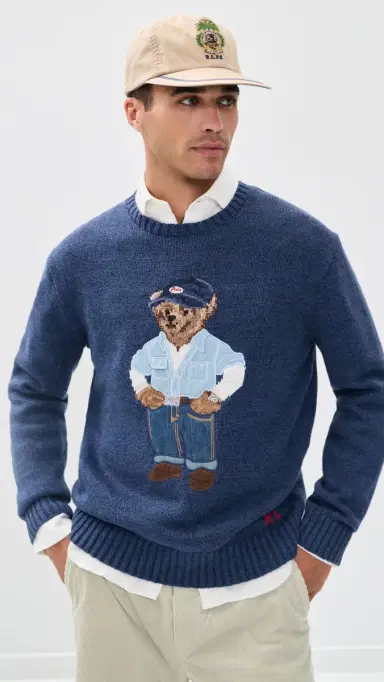 Polo Ralph Lauren Original Label Cotton Linen Denim Bear Crewneck Sweater ight Navy | Thumbnail 2 Polo Ralph Lauren Original Label Cotton Linen Denim Bear Crewneck Sweater ight Navy | Thumbnail 2