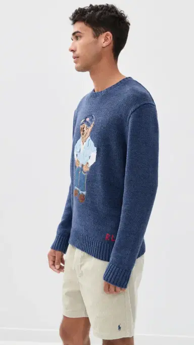 Polo Ralph Lauren Original Label Cotton Linen Denim Bear Crewneck Sweater ight Navy | Thumbnail 4 Polo Ralph Lauren Original Label Cotton Linen Denim Bear Crewneck Sweater ight Navy | Thumbnail 4