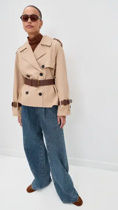 Avec Les Filles Short Trench Coat with Leather Belt Camel | Thumbnail 5 Avec Les Filles Short Trench Coat with Leather Belt Camel | Thumbnail 5