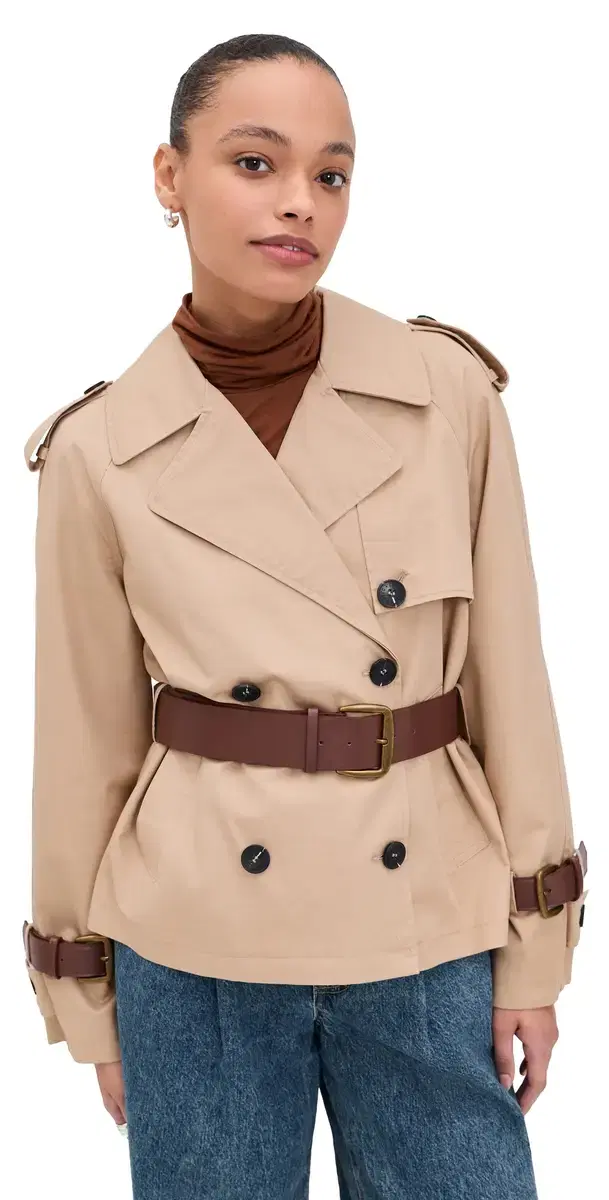 Short Trench Coat with Leather Belt Camel