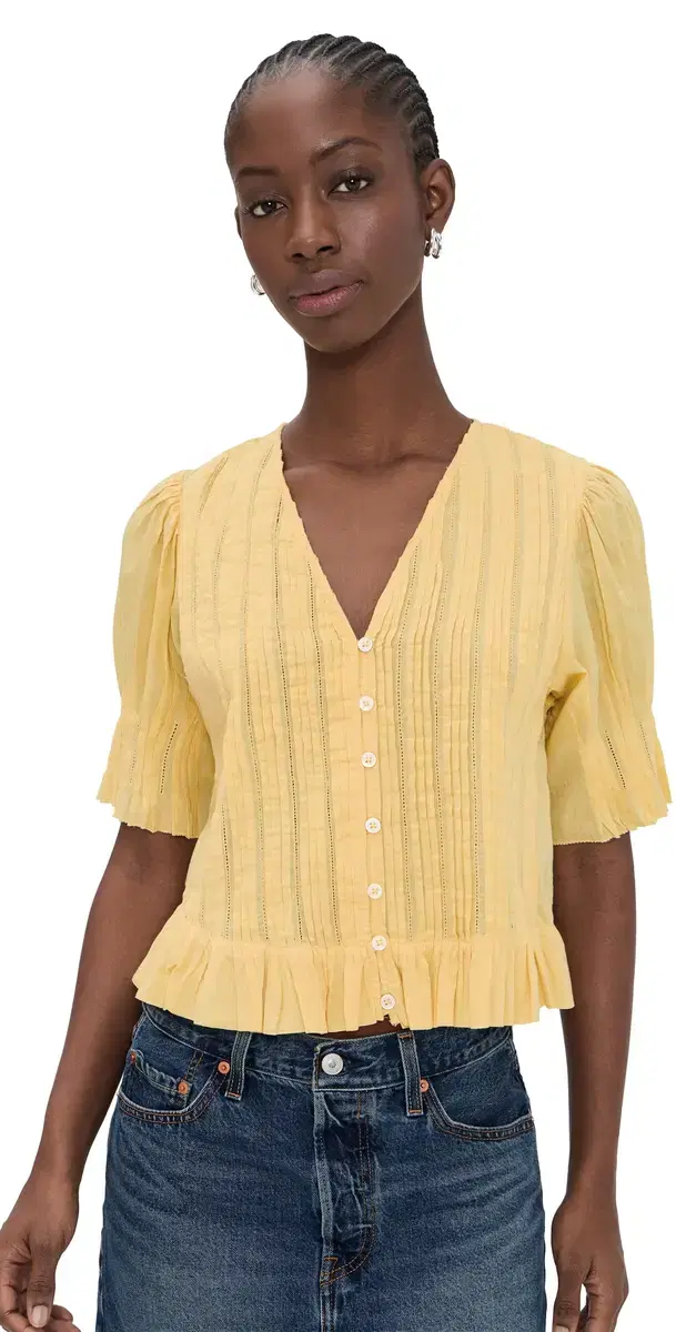 Sea Alberte olid Bubble leeve Blouse Yellow