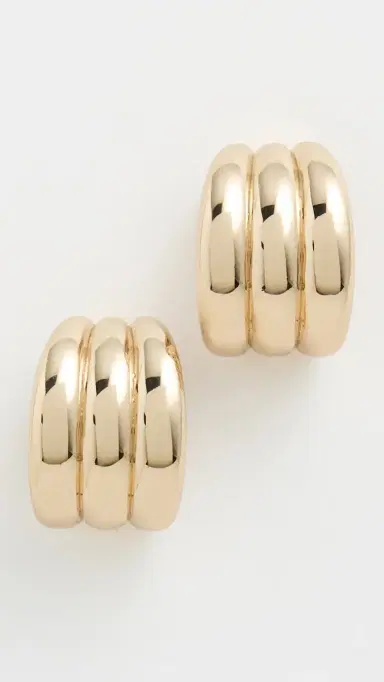 Ettika Tripple Ribbed Hoops Gold One Size | Thumbnail 2