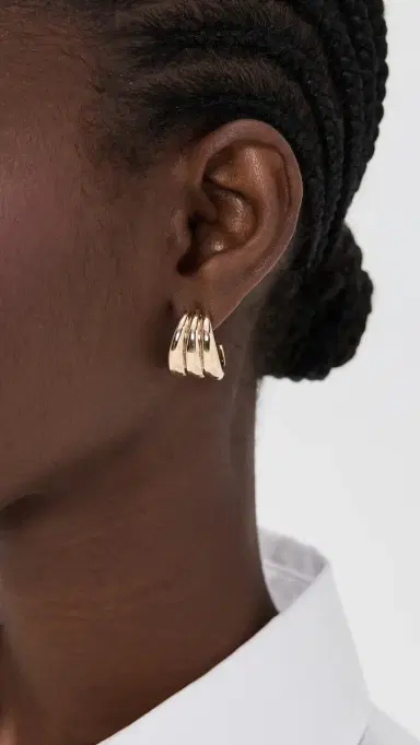 Ettika Tripple Ribbed Hoops Gold One Size | Thumbnail 3